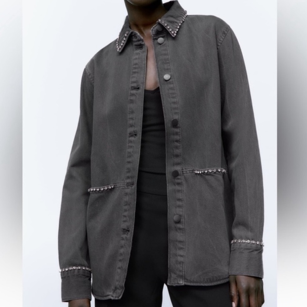 Zara grey denim jacket with crystal embellishment